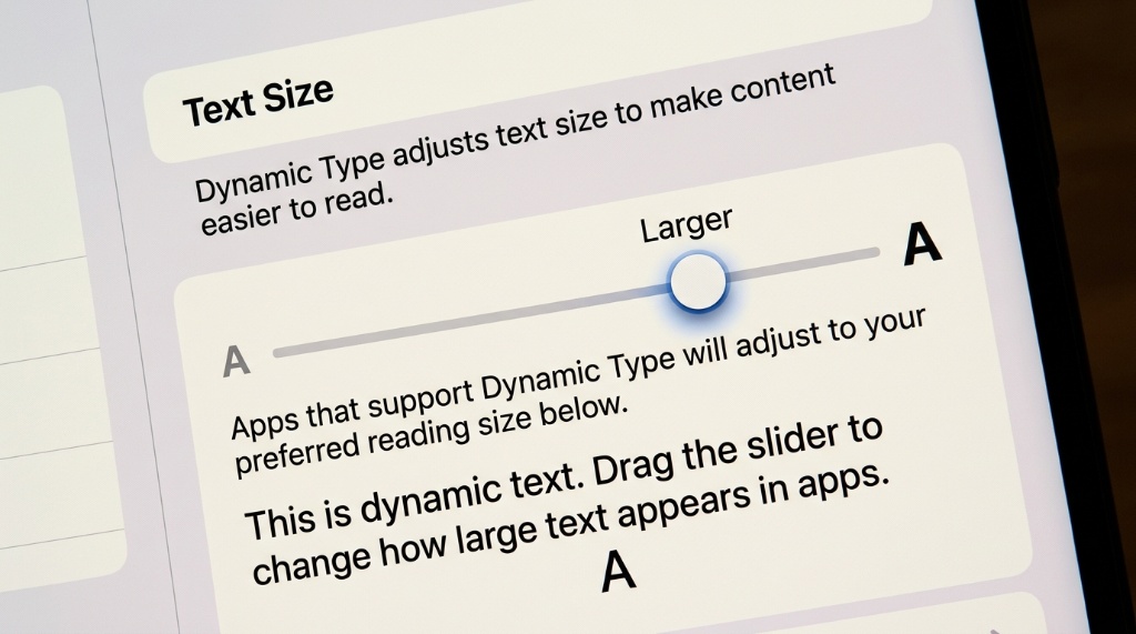 Close-up of the iPhone text size slider with small and large letters.