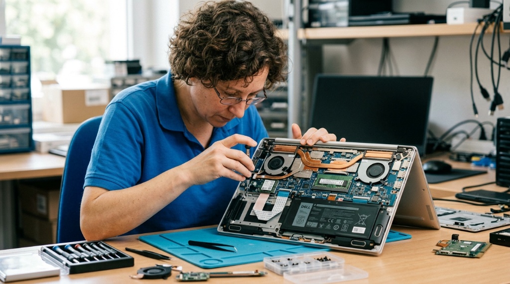 Hands plugging a power charger cable into a laptop port.